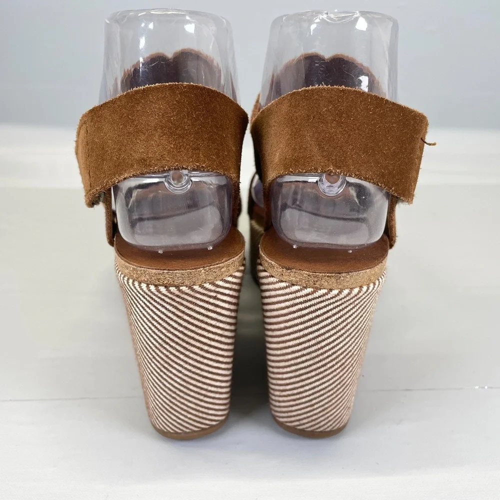 Pedro Garcia Platform Wedge Sandals Womens Size 37 US 7 Brown Suede Strap Shoes